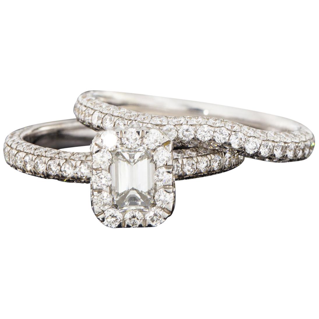 White Gold 2.29 Carat Emerald Diamond Halo Engagement Ring