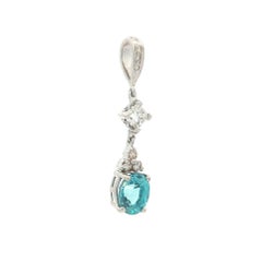 White Gold 2.32ctw Blue Zircon & Diamond Drop Dangle Charm Pendant