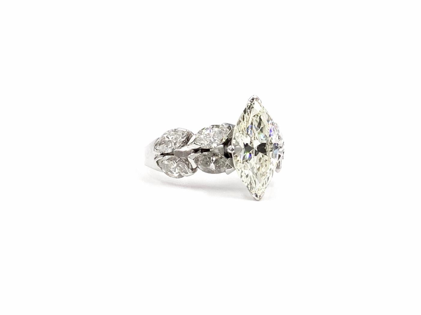 Marquise Cut White Gold 2.35 Carat Center Marquise Diamond Ring