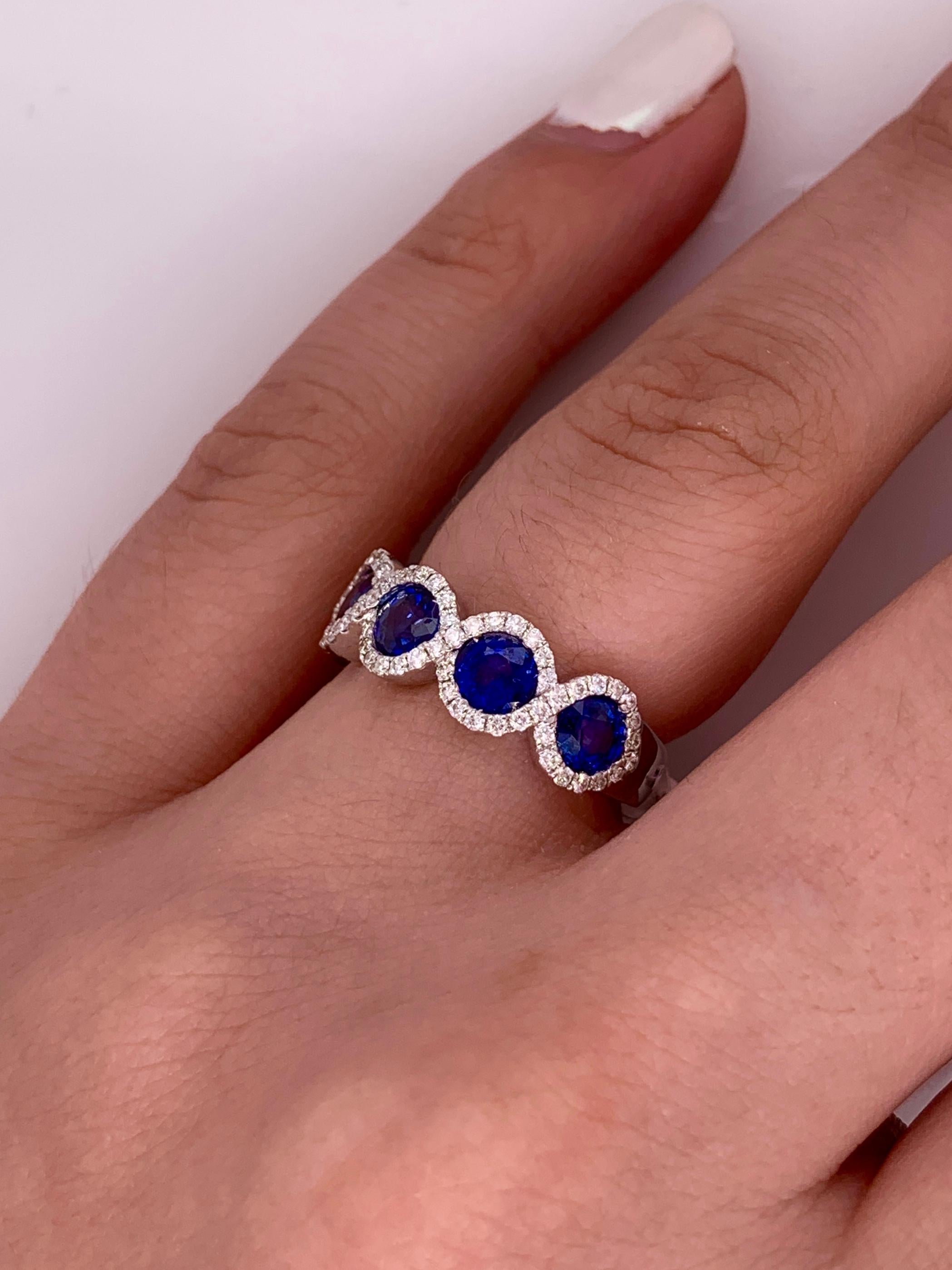 Round Cut White Gold 2.35 Carat Sapphire Diamond Band For Sale