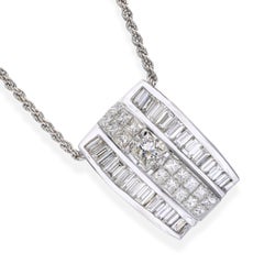 White Gold 2.36ctw Princess Cut and Baguette Diamond Pendant with Rope Necklace