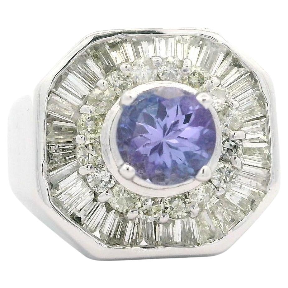 Anello sostanzioso in oro bianco con tanzanite da 2,3 carati e doppio diamante a raggiera in stile ballerina in vendita