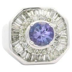 Weißgold 2,3ct Tansanit mit Dual Diamant Halo Ballerina Stil Substanzielle Ring