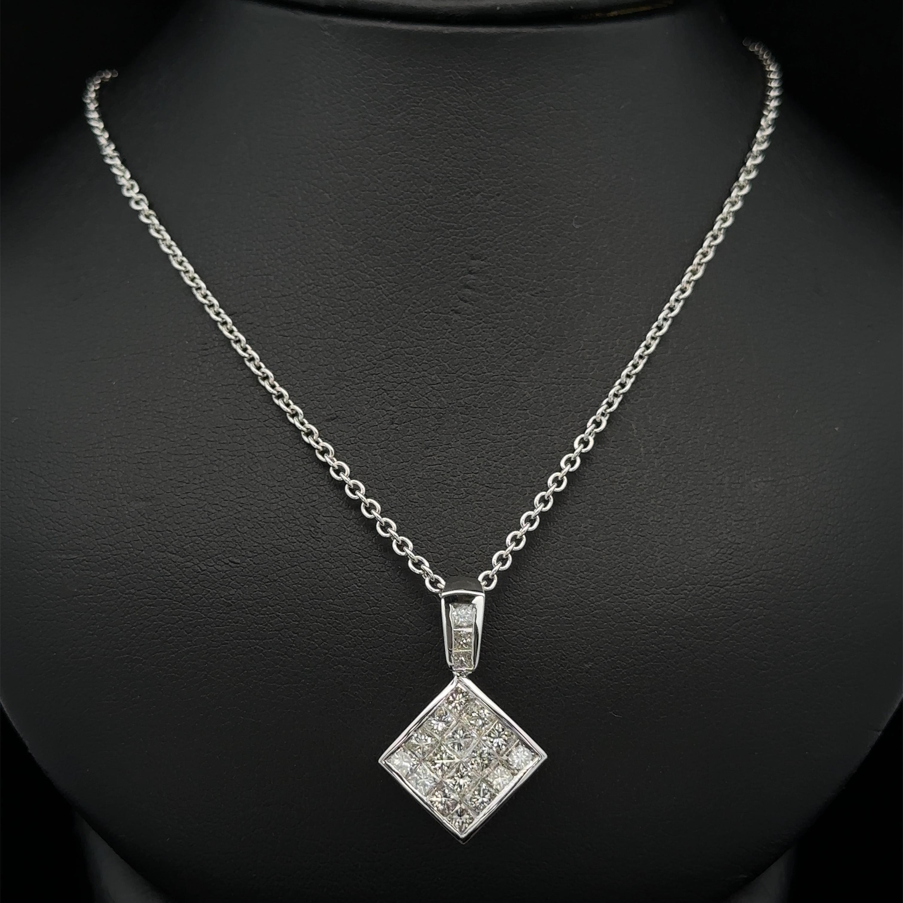 Weißgold 2,45ct unsichtbare Prinzessin Diamant Raute Fancy Anhänger Halskette im Angebot 1