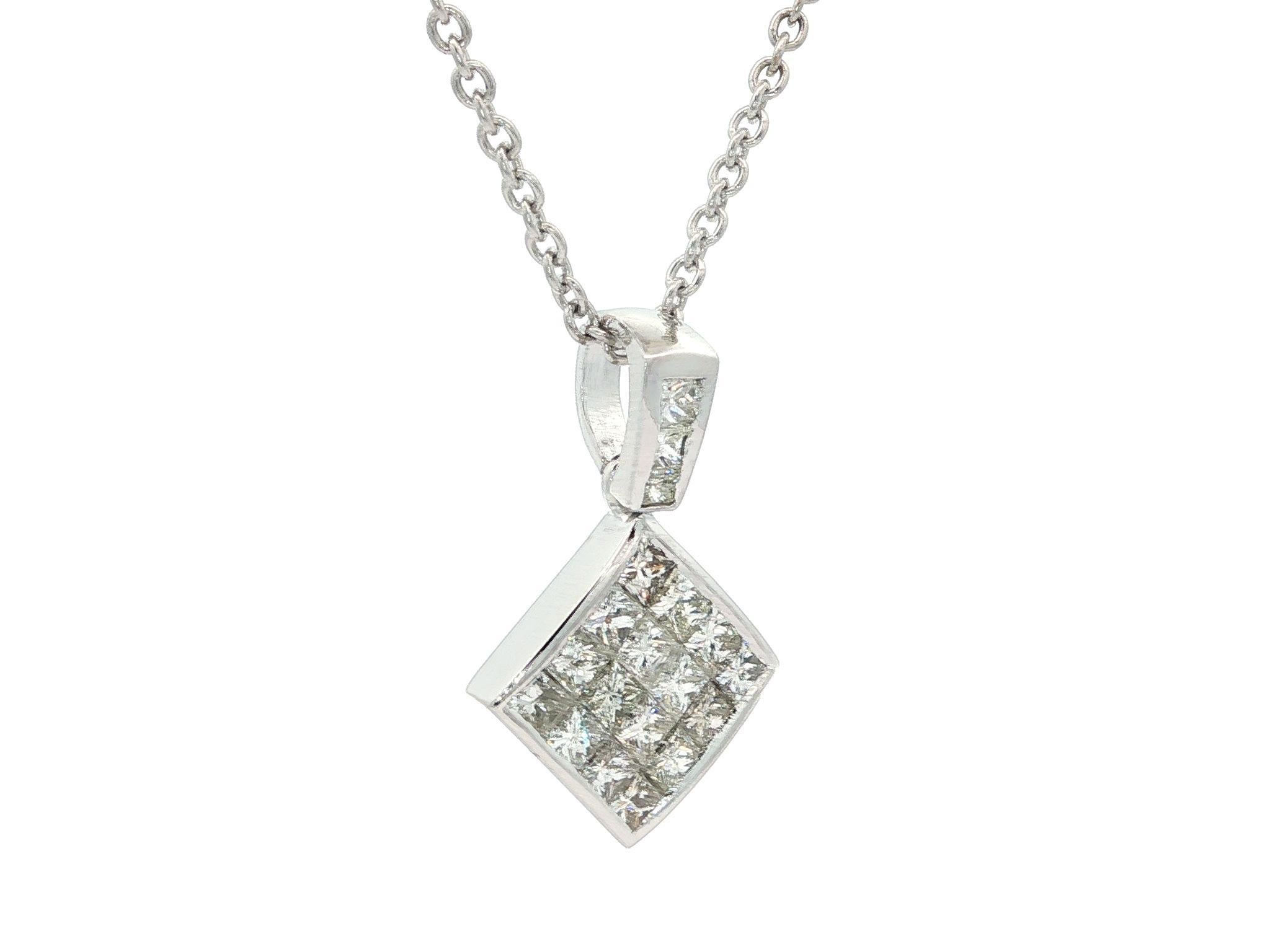 Weißgold 2,45ct unsichtbare Prinzessin Diamant Raute Fancy Anhänger Halskette im Angebot 3