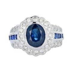 White Gold 2.5 Carat Sapphire and Diamond Ring