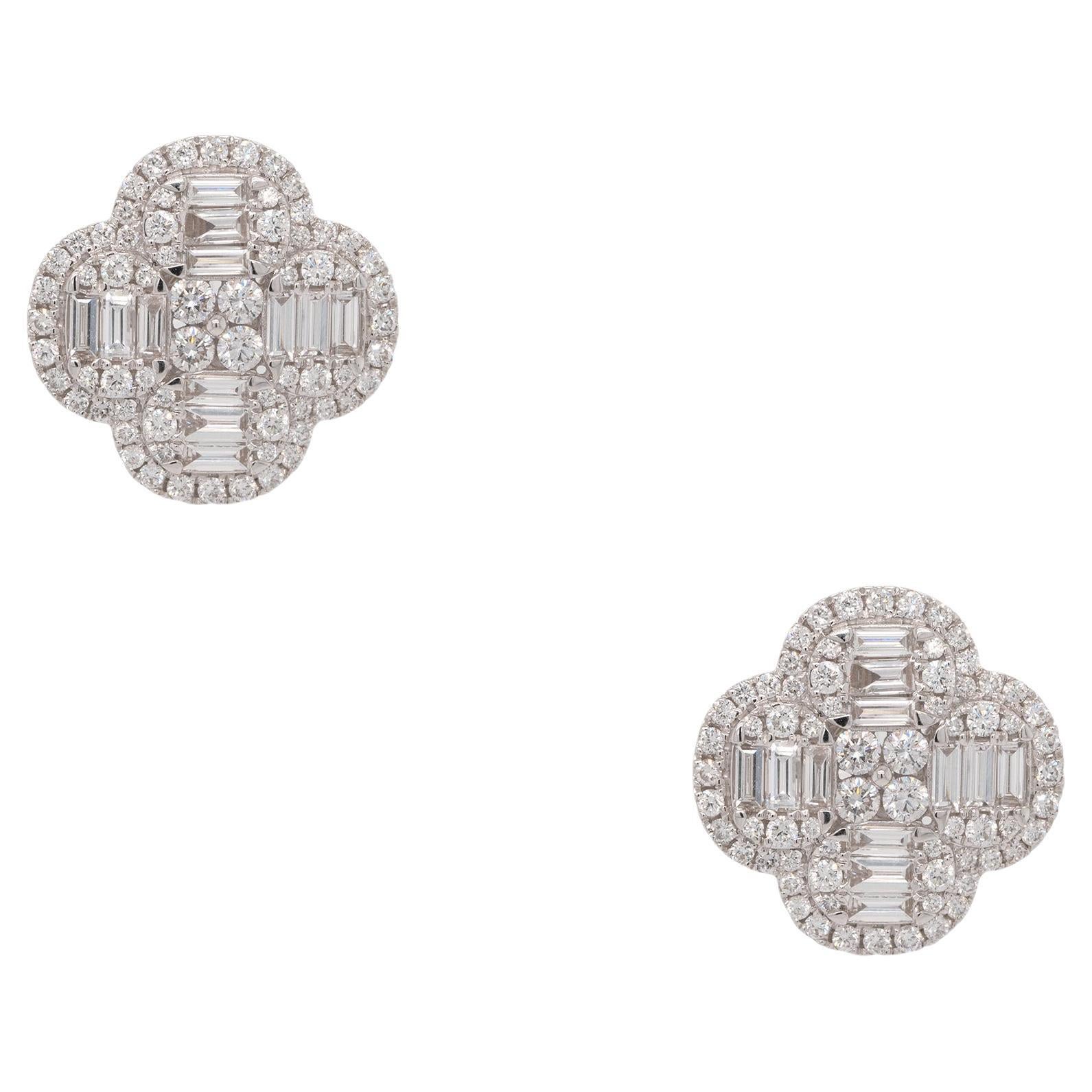 2.53 Carat Diamond Clover Earrings 18 Karat in Stock For Sale