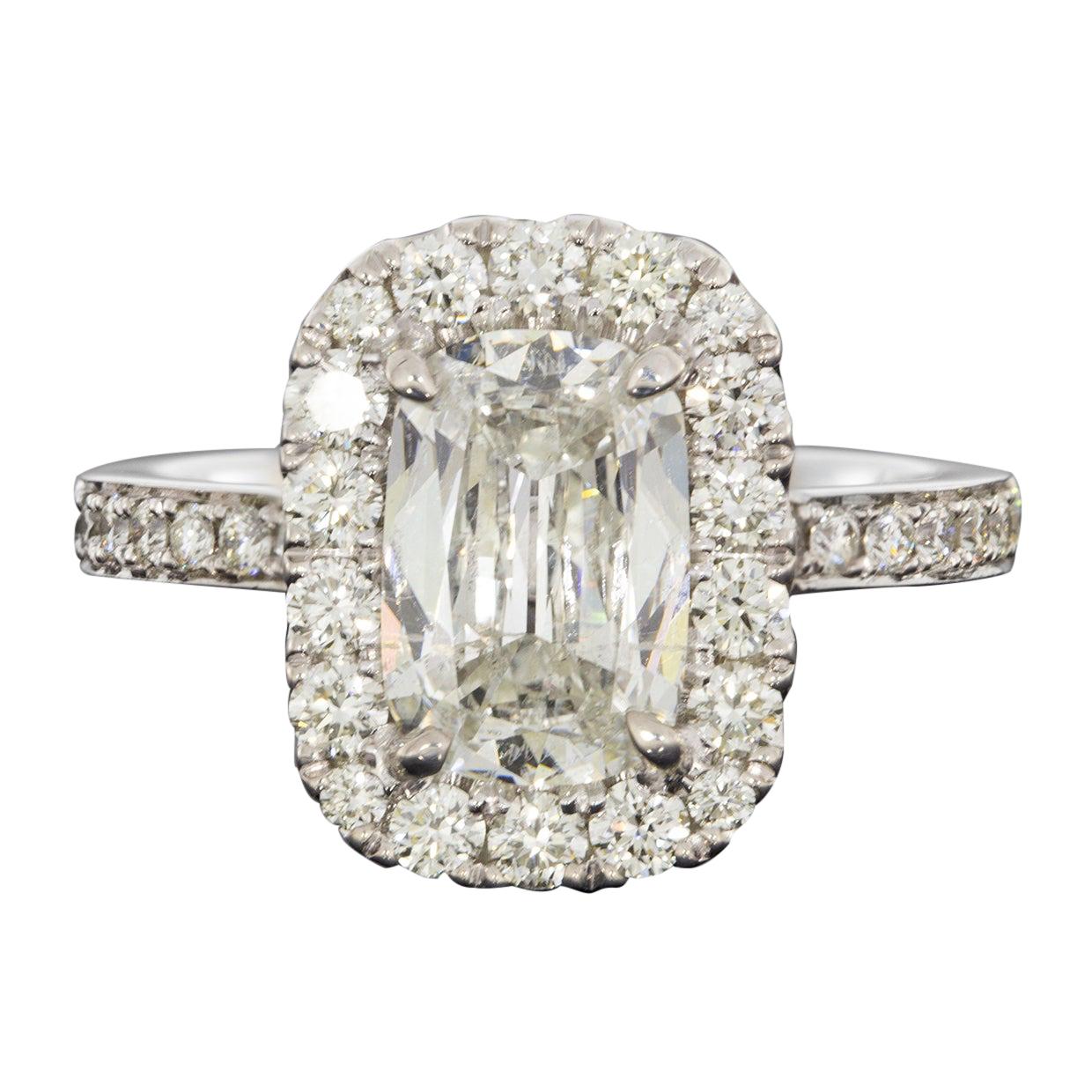 White Gold 2.59 carat Cushion Diamond Halo Engagement Ring