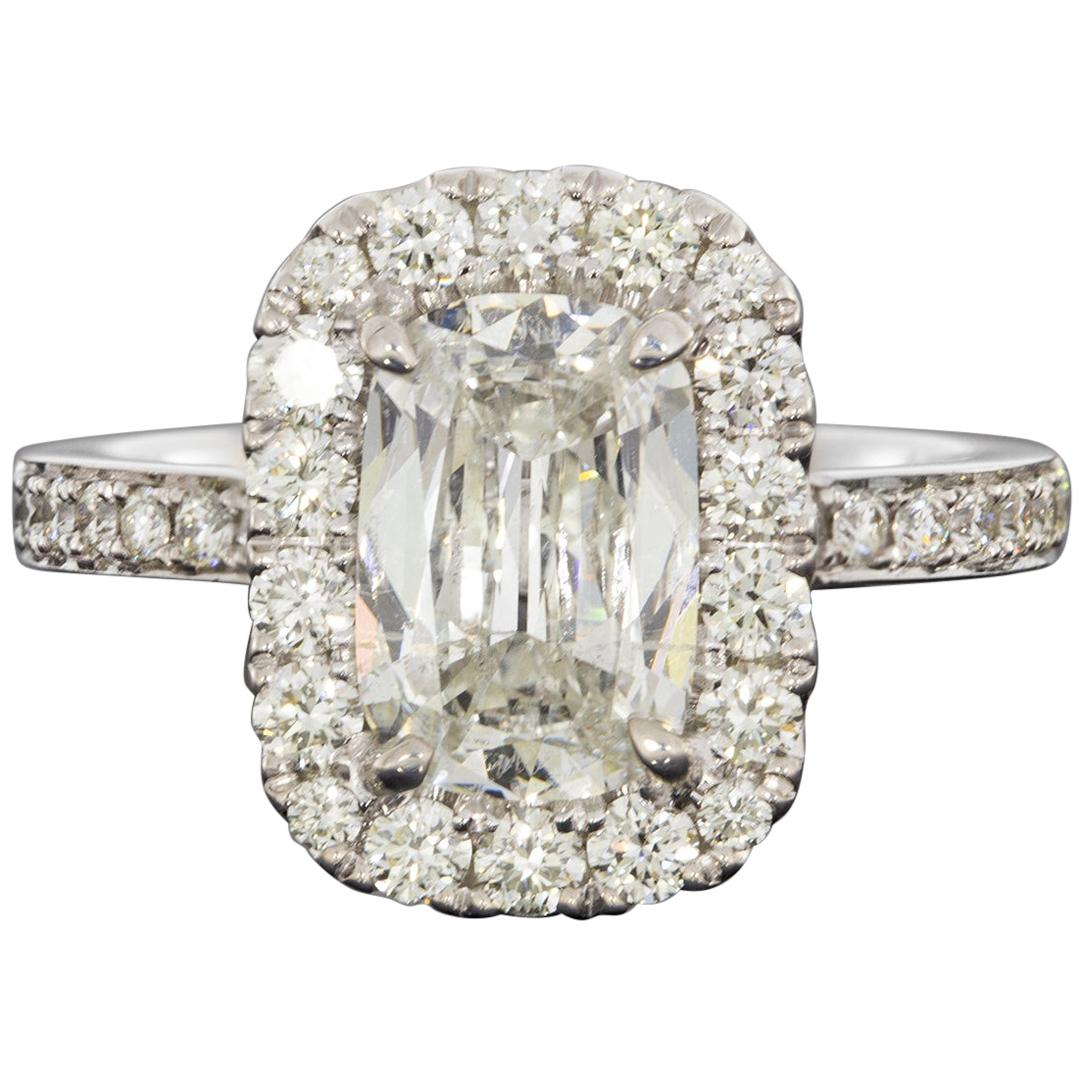 White Gold GIA Certified 2.59 Carat Cushion Diamond Halo Engagement Ring