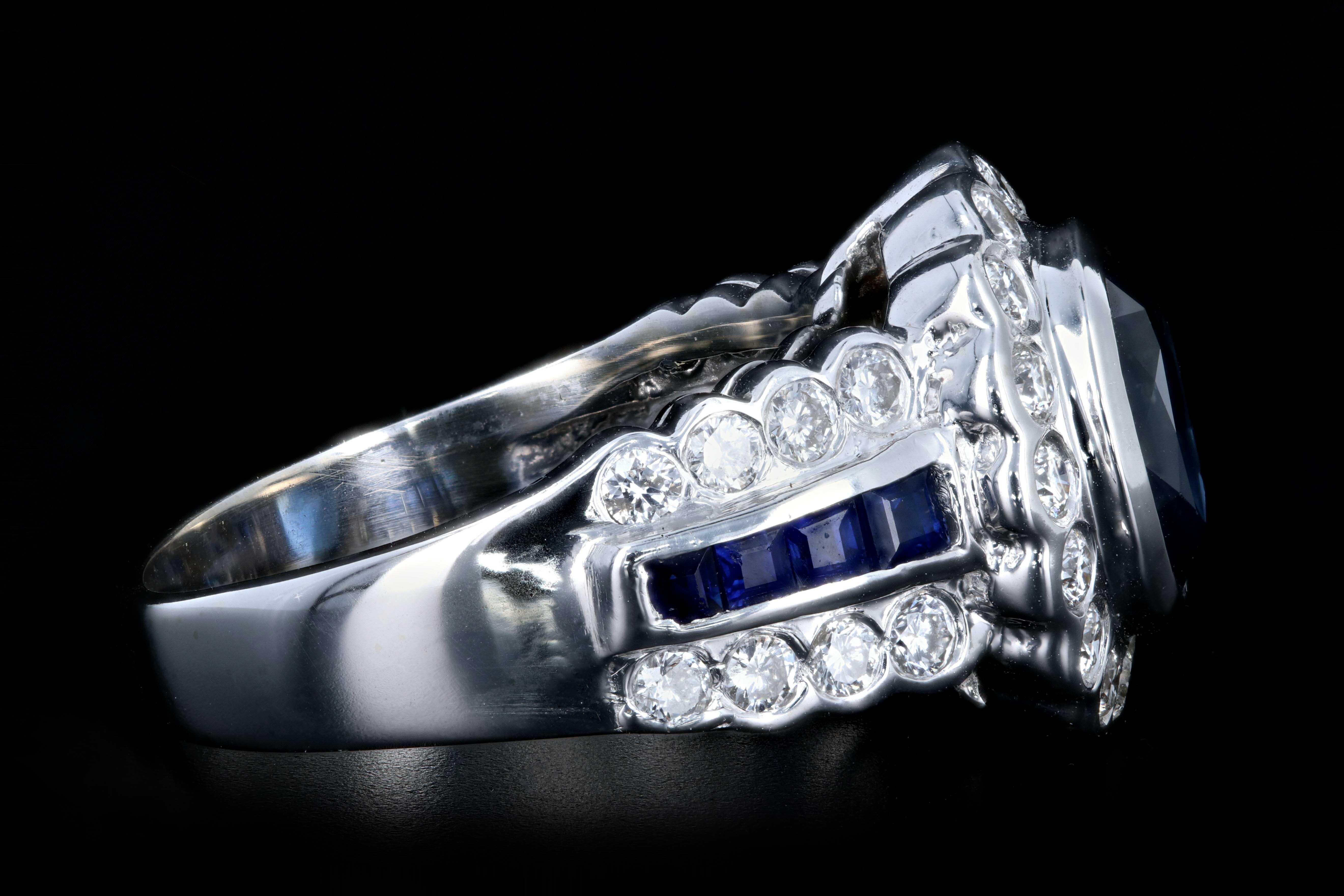 Art Deco White Gold 2.5 Carat Sapphire and Diamond Ring