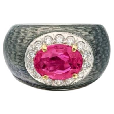 SSEF Swiss Certified 2.71 Cts Burmese None Heated Ruby And Diamond Enamel Ring For Sale