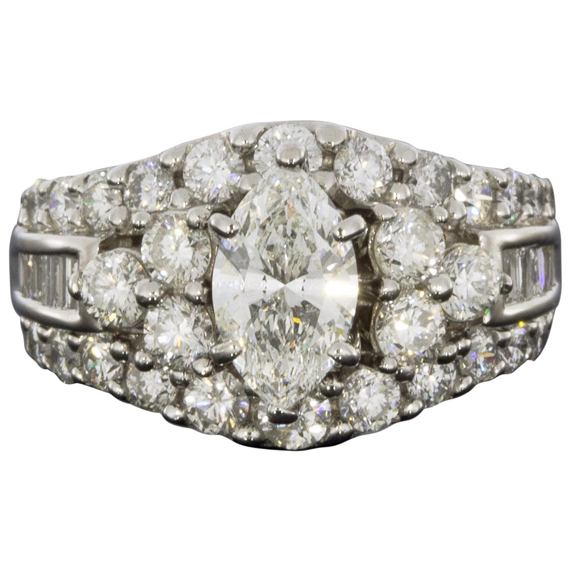 White Gold 2.88 Carat Marquise Diamond Engagement Ring