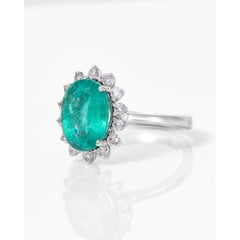 White Gold 3 Carat Emerald Engagement Ring, Unique Emerald Diamond Wedding Ring