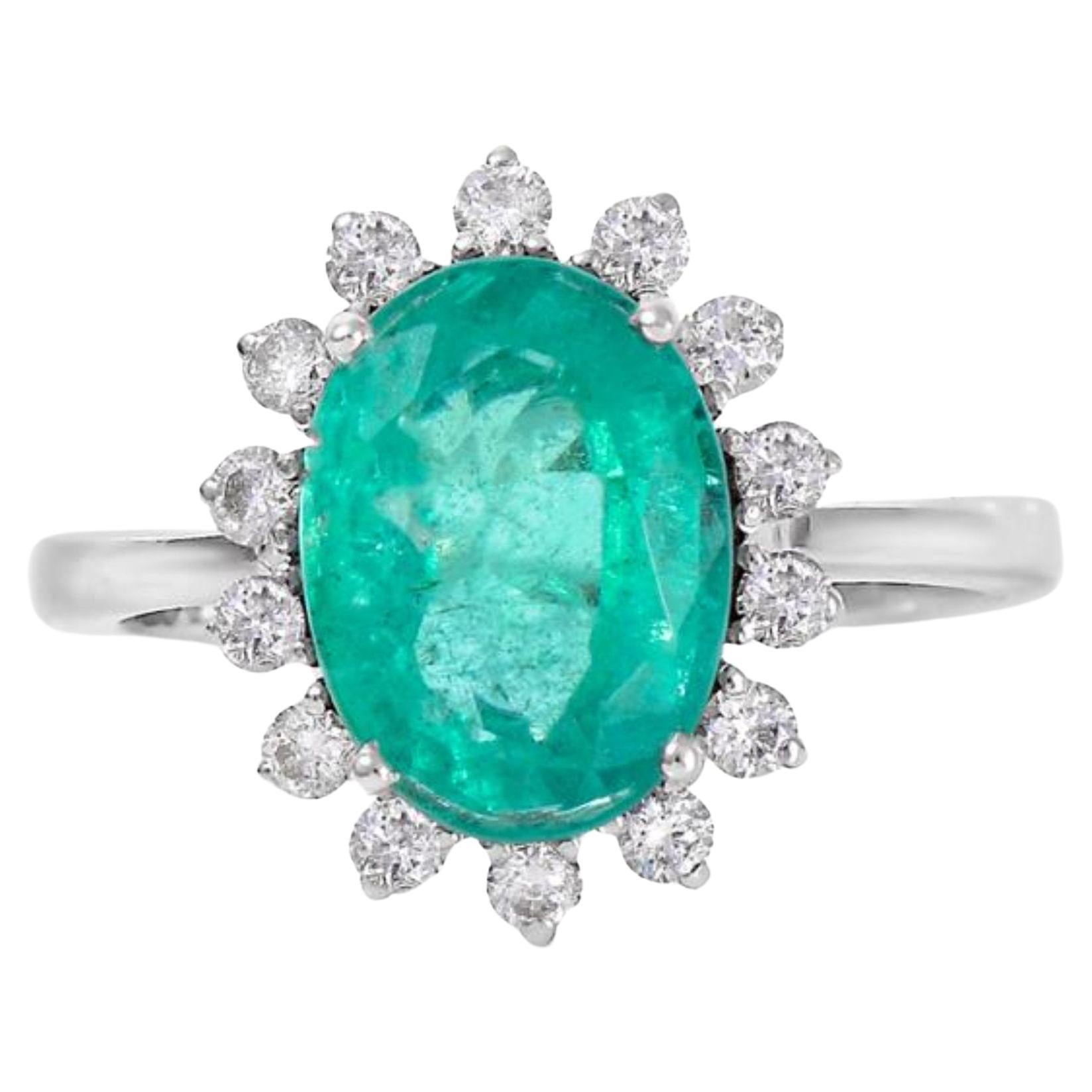 For Sale:  White Gold 3 Carat Emerald Engagement Ring, Unique Emerald Diamond Wedding Ring