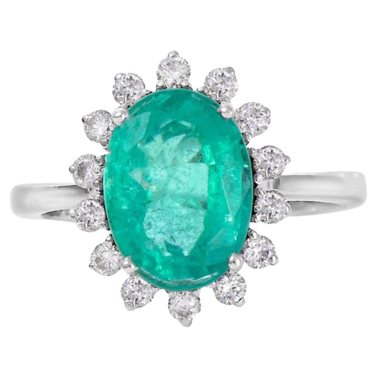 Customizable White Gold 3 Carat Emerald Engagement Ring, Unique Emerald