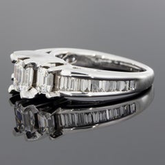 White Gold 3.00 Carat Emerald Diamond Three-Stone Engagement Ring