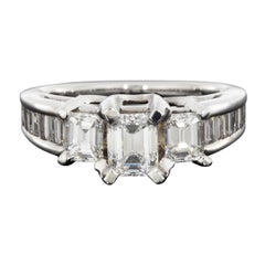 White Gold 3.00 Carat Emerald Diamond Three-Stone Engagement Ring