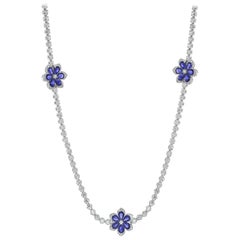 White Gold 30.50 Carat Long Sapphire Diamond Flower Necklace