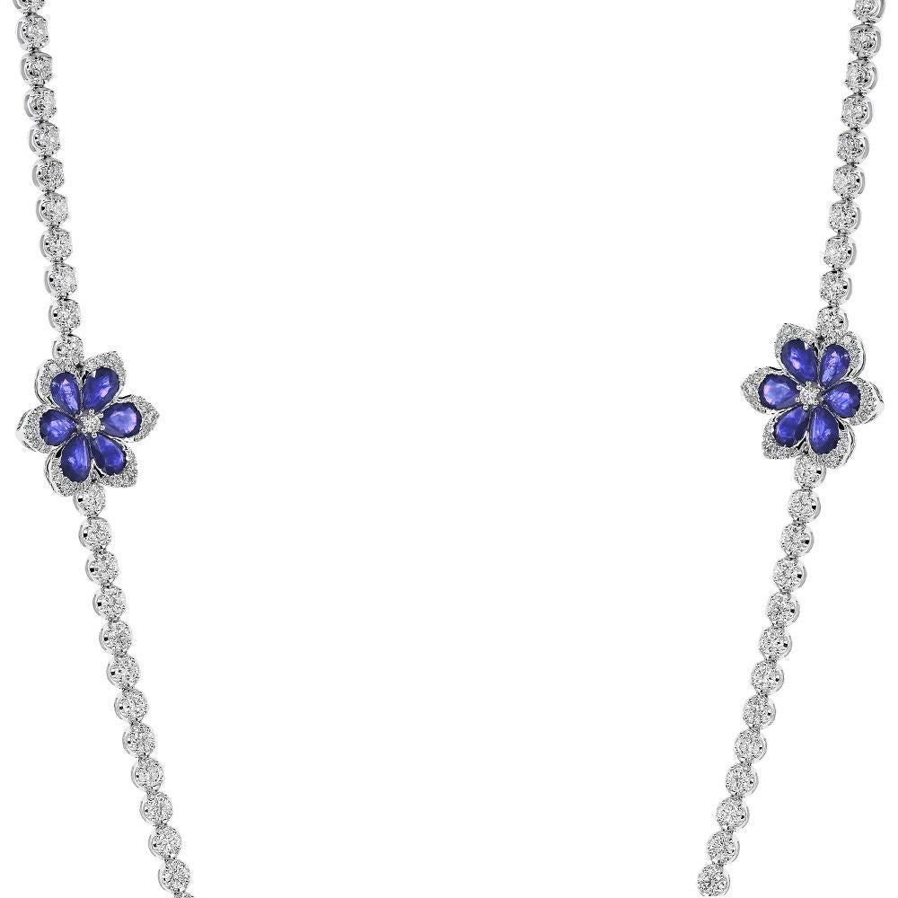 18KTWG NECKLACE 16.30CTS DIAMOND & SAPPHIRE 14.29CTS, 42.19 GM 363ST 
18K white gold sapphire diamond necklace features 16.30 cts of sapphires and 14.29 cts of diamonds.

This product comes with a certificate of appraisal
This product will be