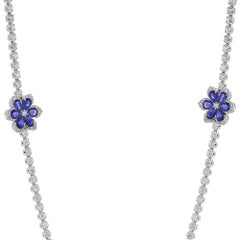 White Gold 30.50 Carat Long Sapphire Diamond Flower Necklace