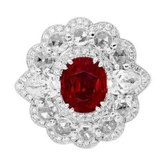White Gold 3.06 Carat Unheated Mozambique Ruby and White Diamond Dress Ring