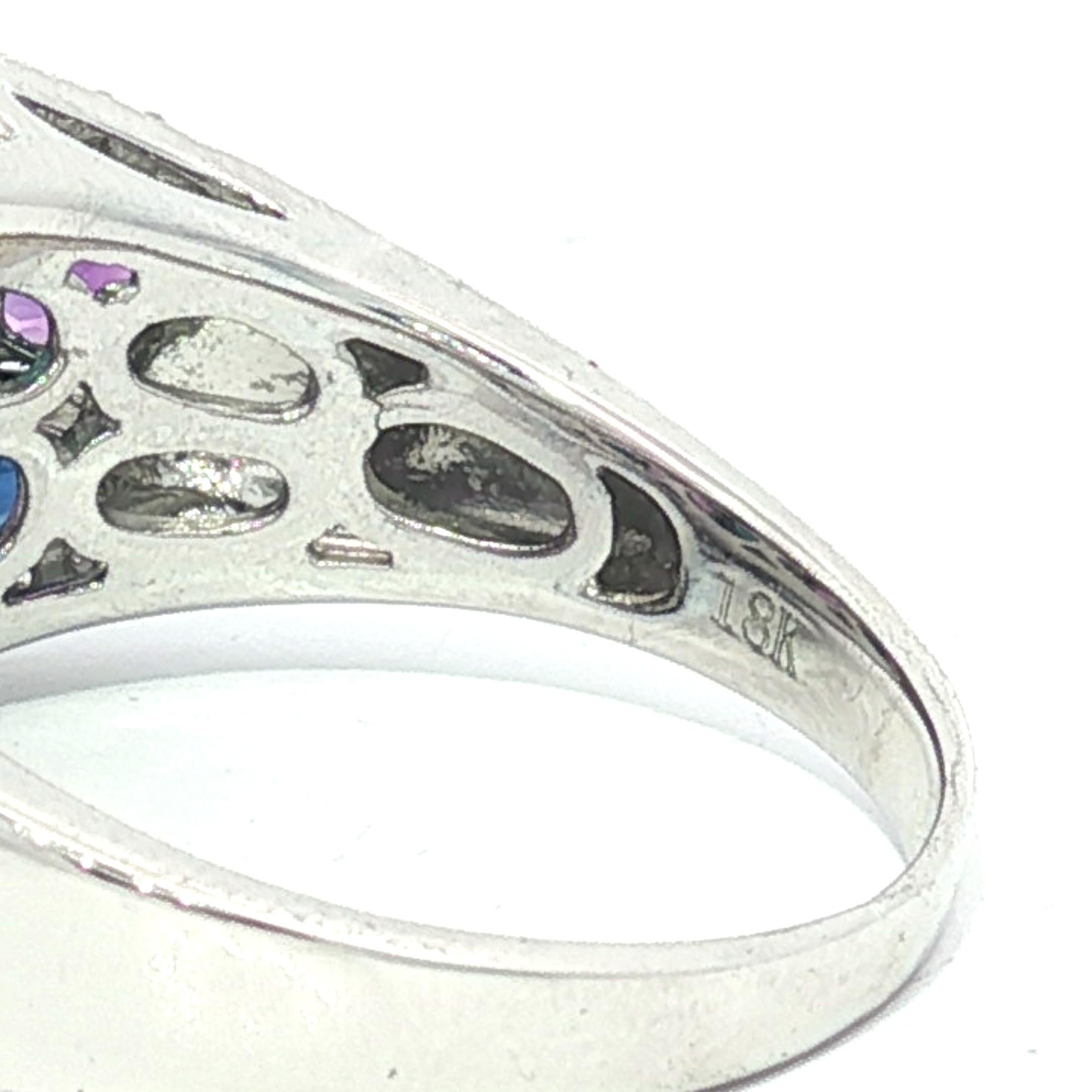 Anello in oro bianco con ametista, zaffiro e diamante da 3,34 carati, con disegno a mosaico largo in vendita 3