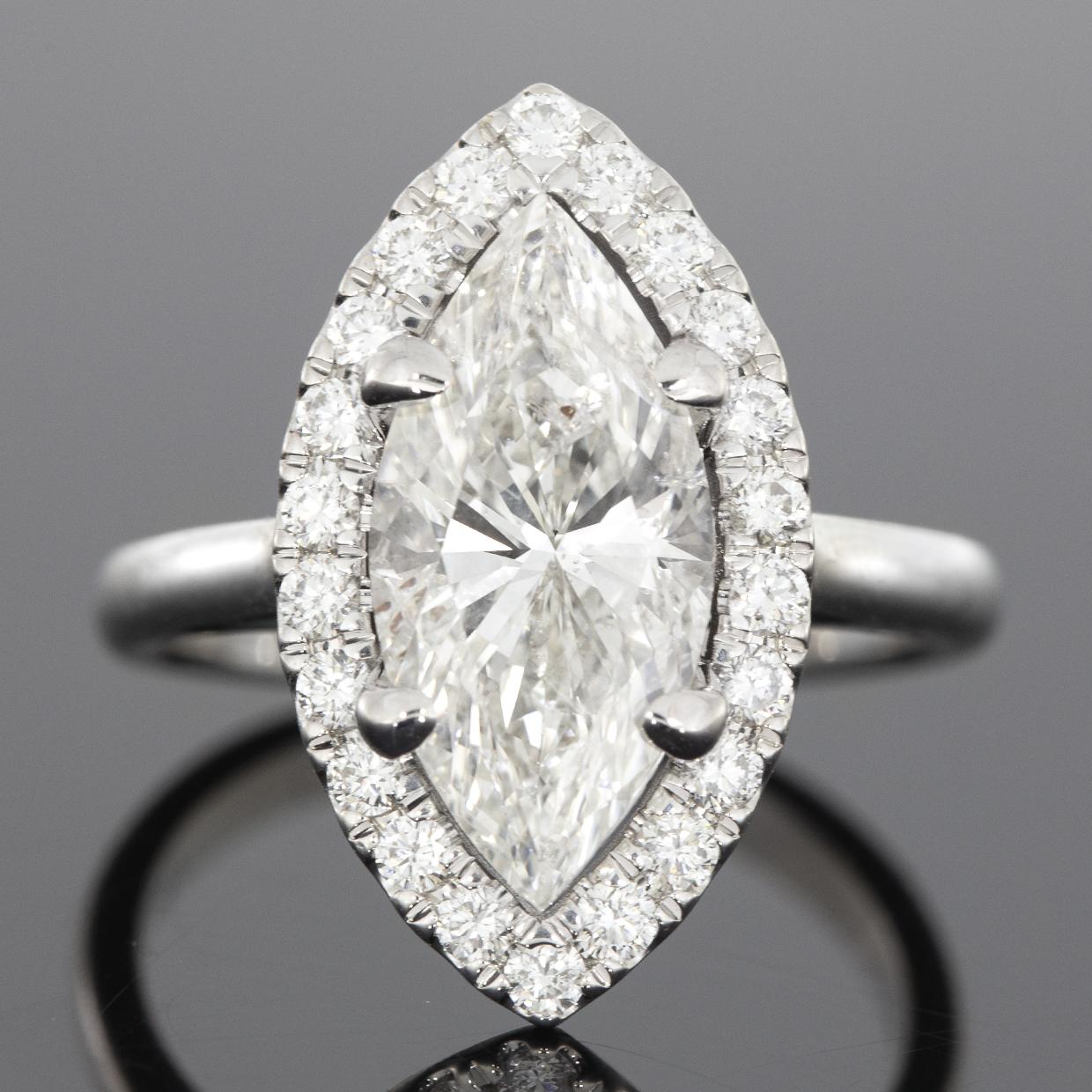 Women's White Gold 3.39 Carat GIA Certified Marquise Diamond Halo Custom Engagement Ring