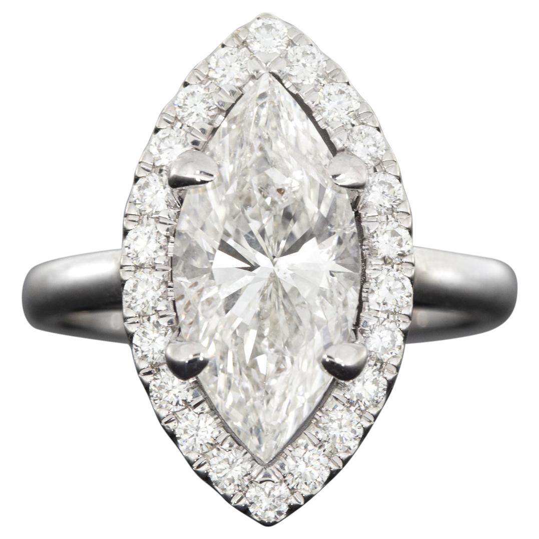 White Gold 3.39 Carat GIA Certified Marquise Diamond Halo Custom Engagement Ring