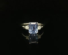 White Gold 3.44ctw GIA Emerald Cut Color Change Ceylon Sapphire Diamond Ring