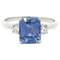 White Gold 3.44ctw GIA Emerald Cut Color Change Ceylon Sapphire Diamond Ring