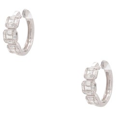 3.49 Carat Baguette Cut Diamond Illusion Earrings 18 Karat In Stock
