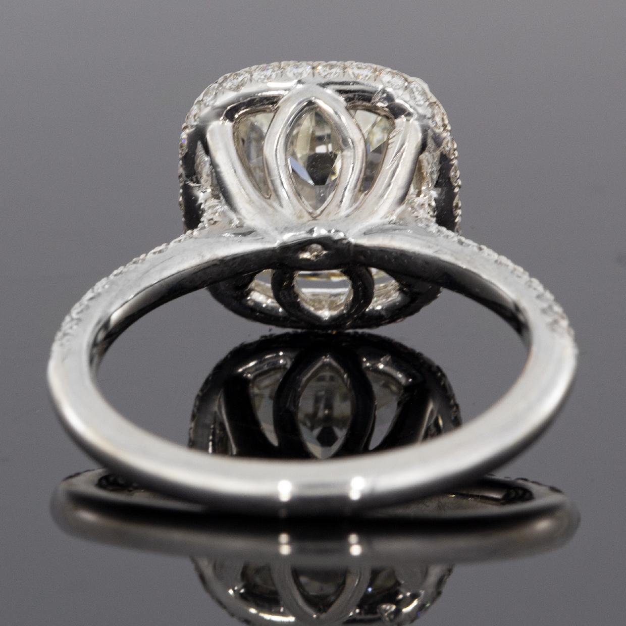 White Gold 3.70 Carat GIA Certified Cushion Diamond Halo Engagement Ring In Excellent Condition In Columbia, MO