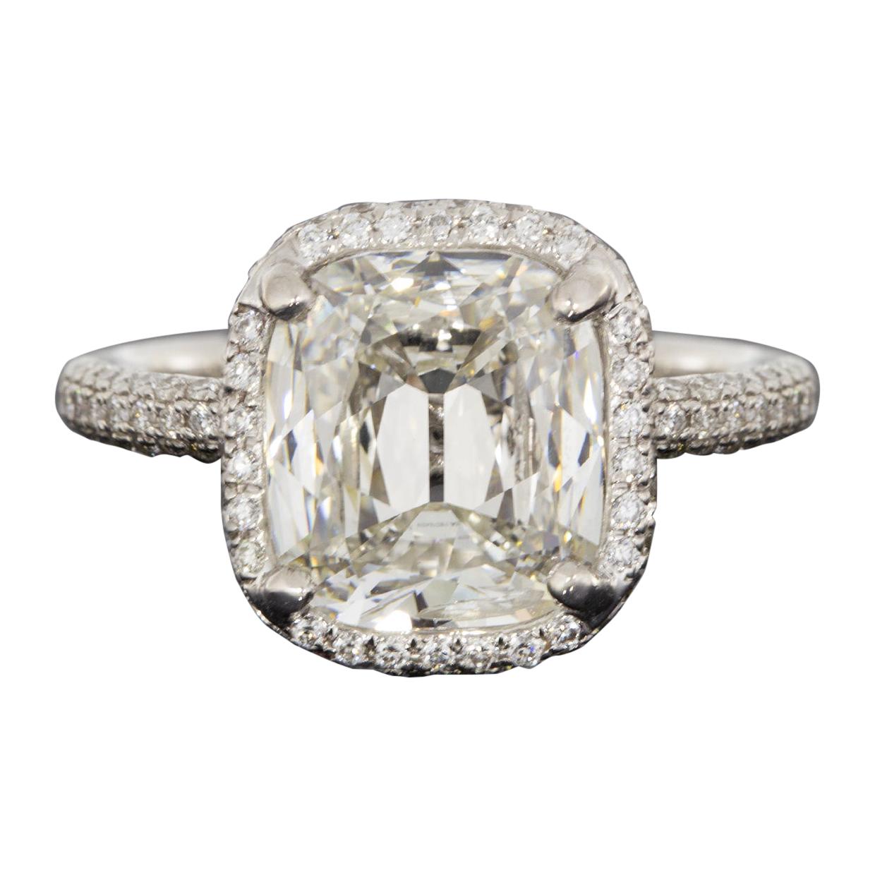 White Gold 3.70 Carat GIA Certified Cushion Diamond Halo Engagement Ring