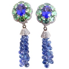 Oro bianco 39, 10ct. Orecchini con tanzanite + tormalina + zaffiro e diamanti