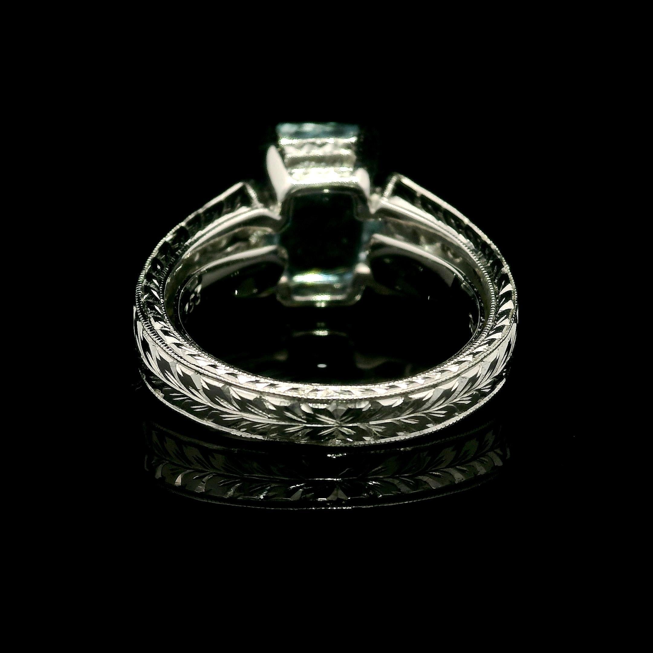 Weißgold 3,99 Karat Aquamarin & Diamant Weizen gravierter Milgrain Work Ring im Angebot 2