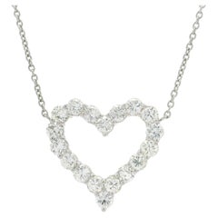 Oro Blanco 3ctw Gran Colgante Corazón Diamante Redondo Fogoso 18" Collar Cadena