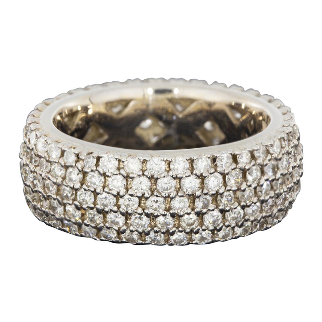 White Gold 4.00 Carat Round Diamond Band Ladies Fashion Ring