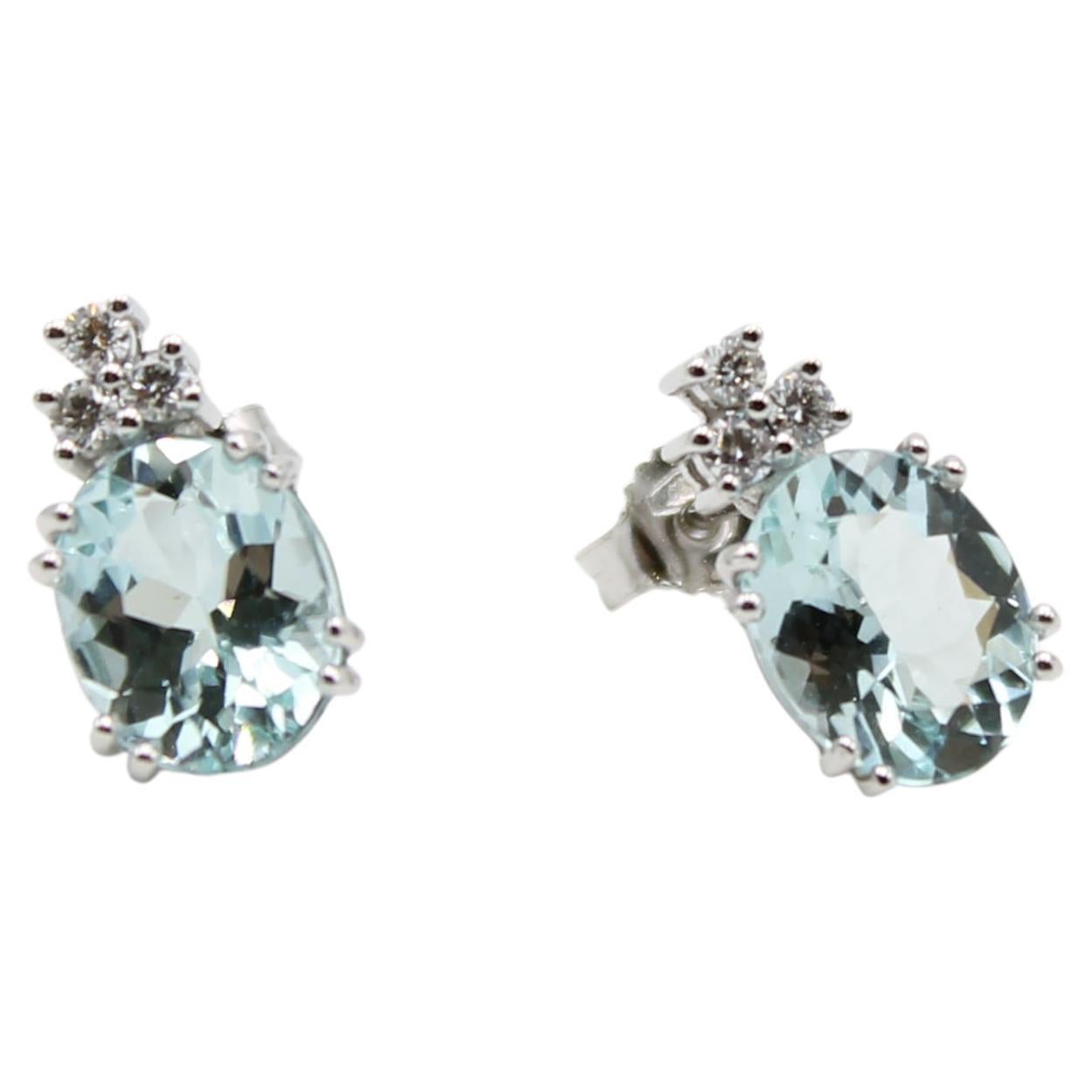 White Gold 4.02 Aquamarine Diamond Earrings For Sale