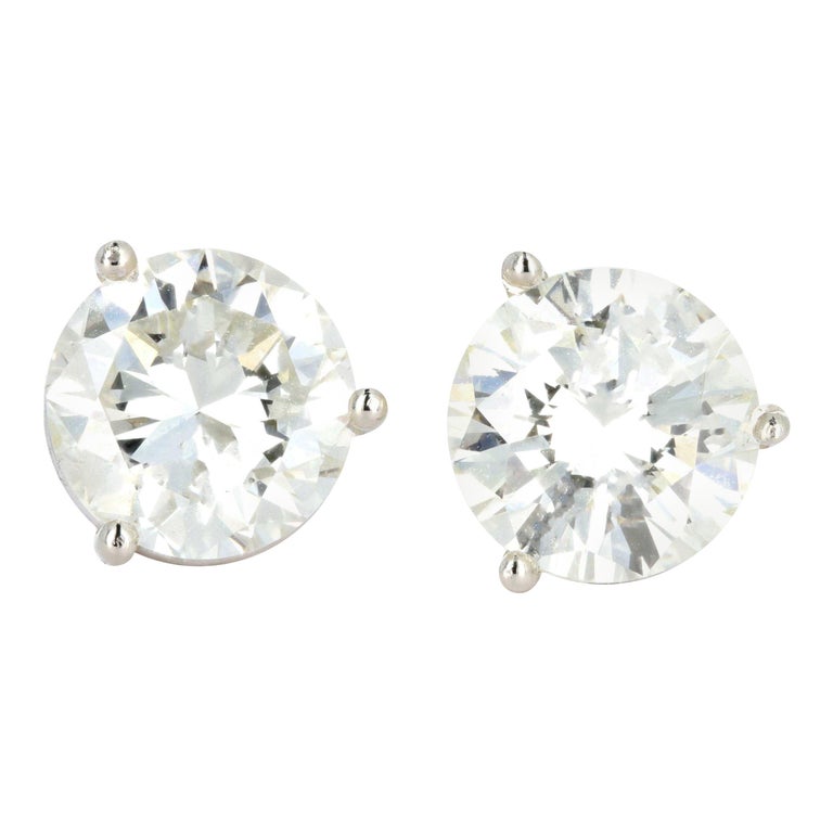 White Gold 4.03 Carat Round Brilliant Cut Diamond Martini Stud Earrings