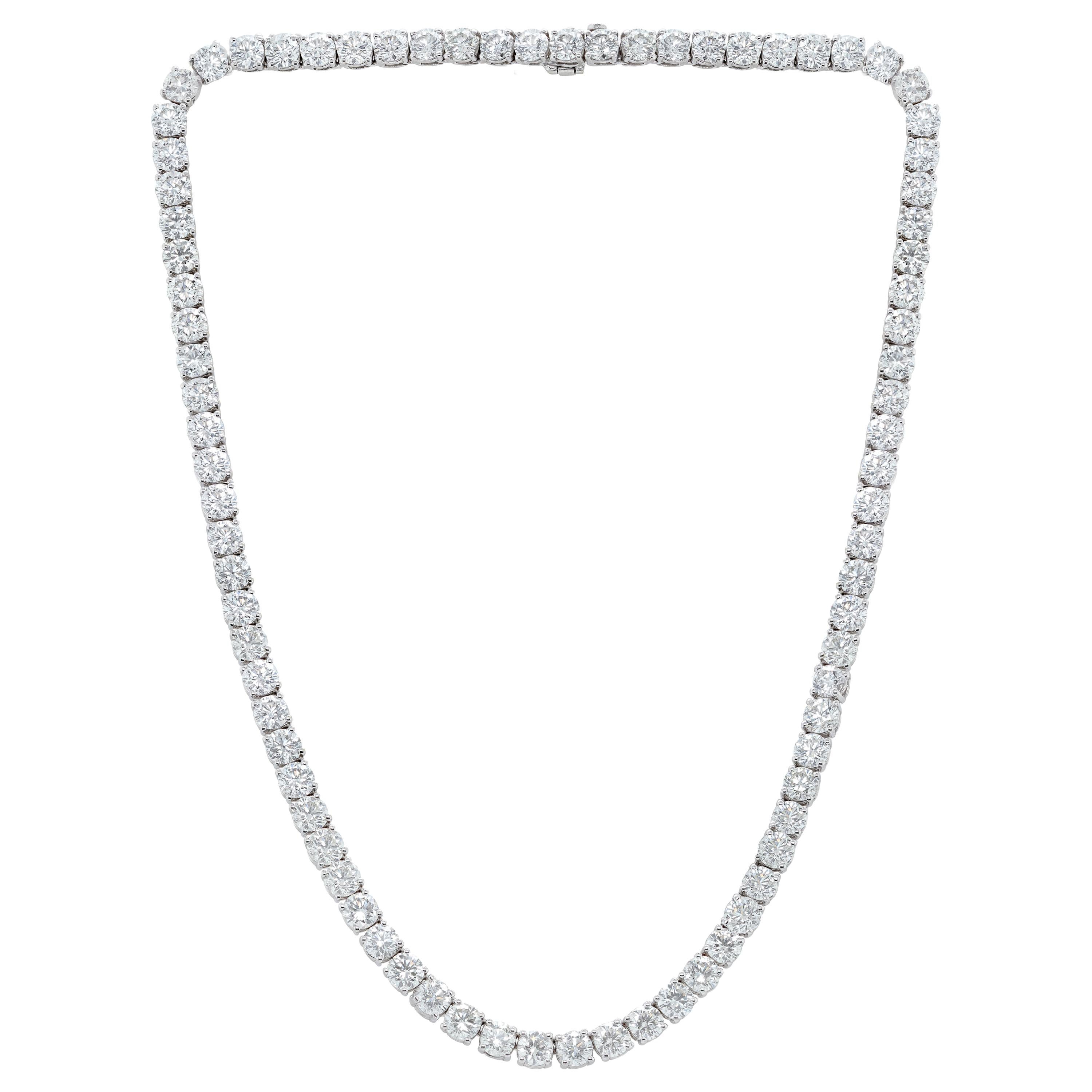 White Gold 40.80 Carat Straight Line Tennis Necklace For Sale