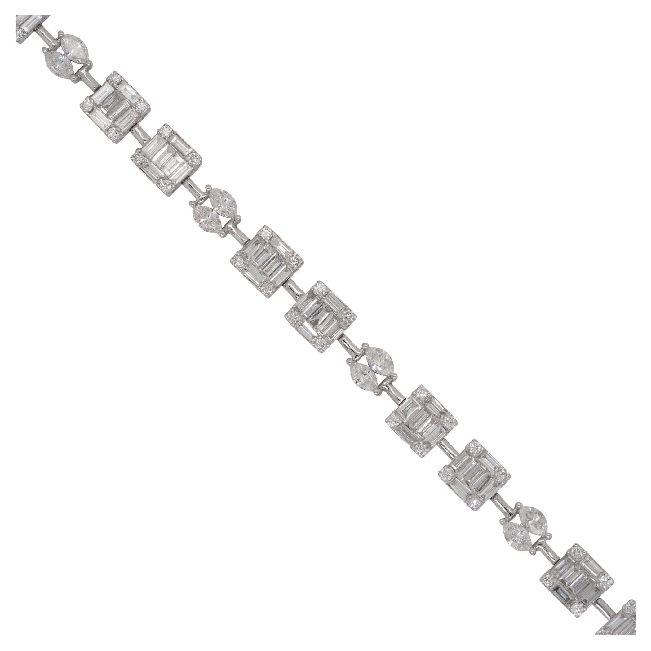 4.2 Carat Round & Baguette Diamond Cluster Link Bracelet 18 Karat In Stock For Sale