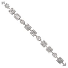 4.2 Carat Round & Baguette Diamond Cluster Link Bracelet 18 Karat In Stock