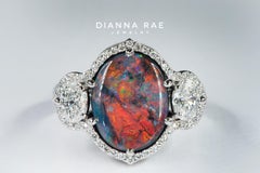 White Gold 4.63 Carat Oval Black Opal Halo Ring Oval and Round Diamond Accents
