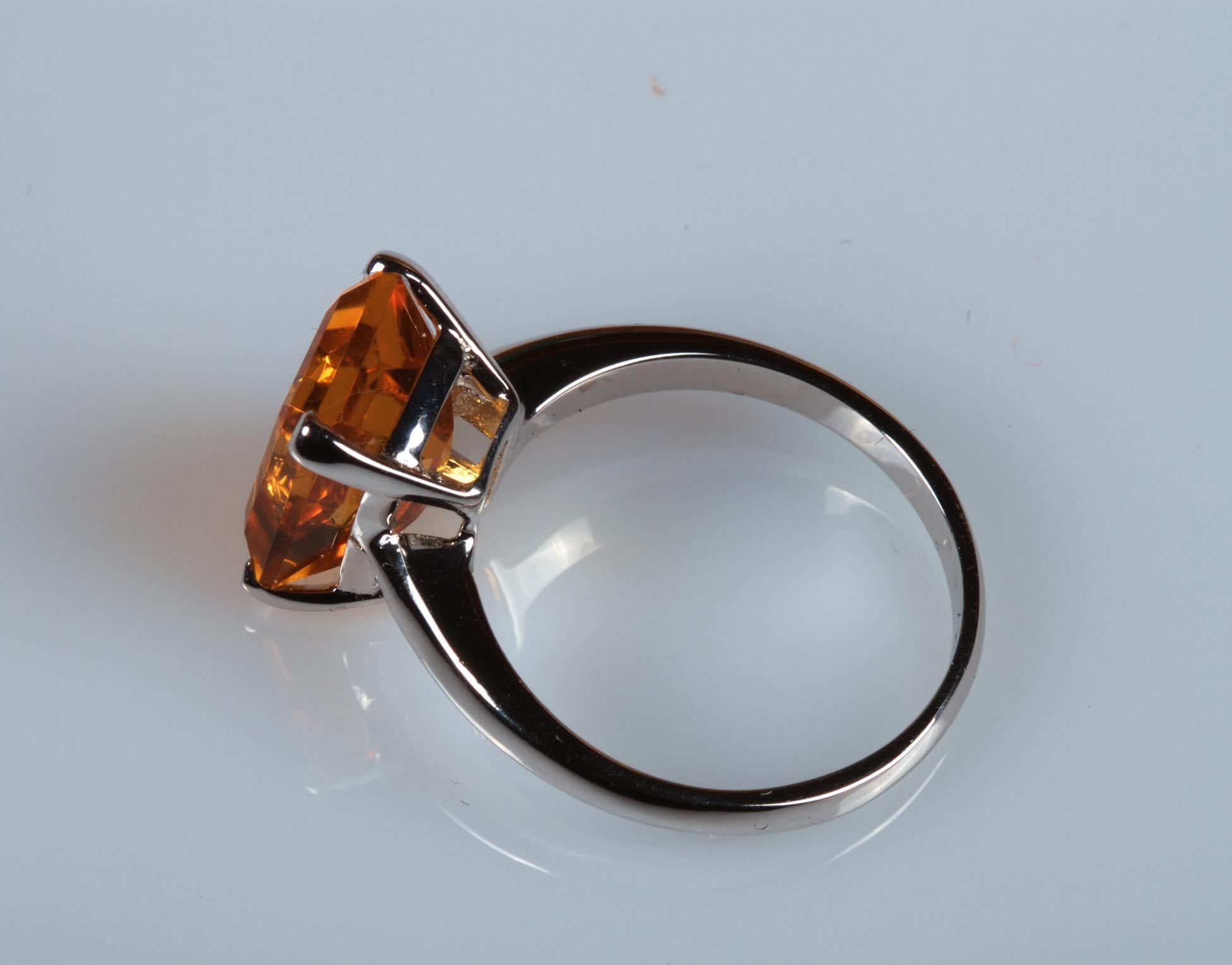 White Gold 18k 4.98 Carat Emerald Cut Citrine Quartz Ring 1