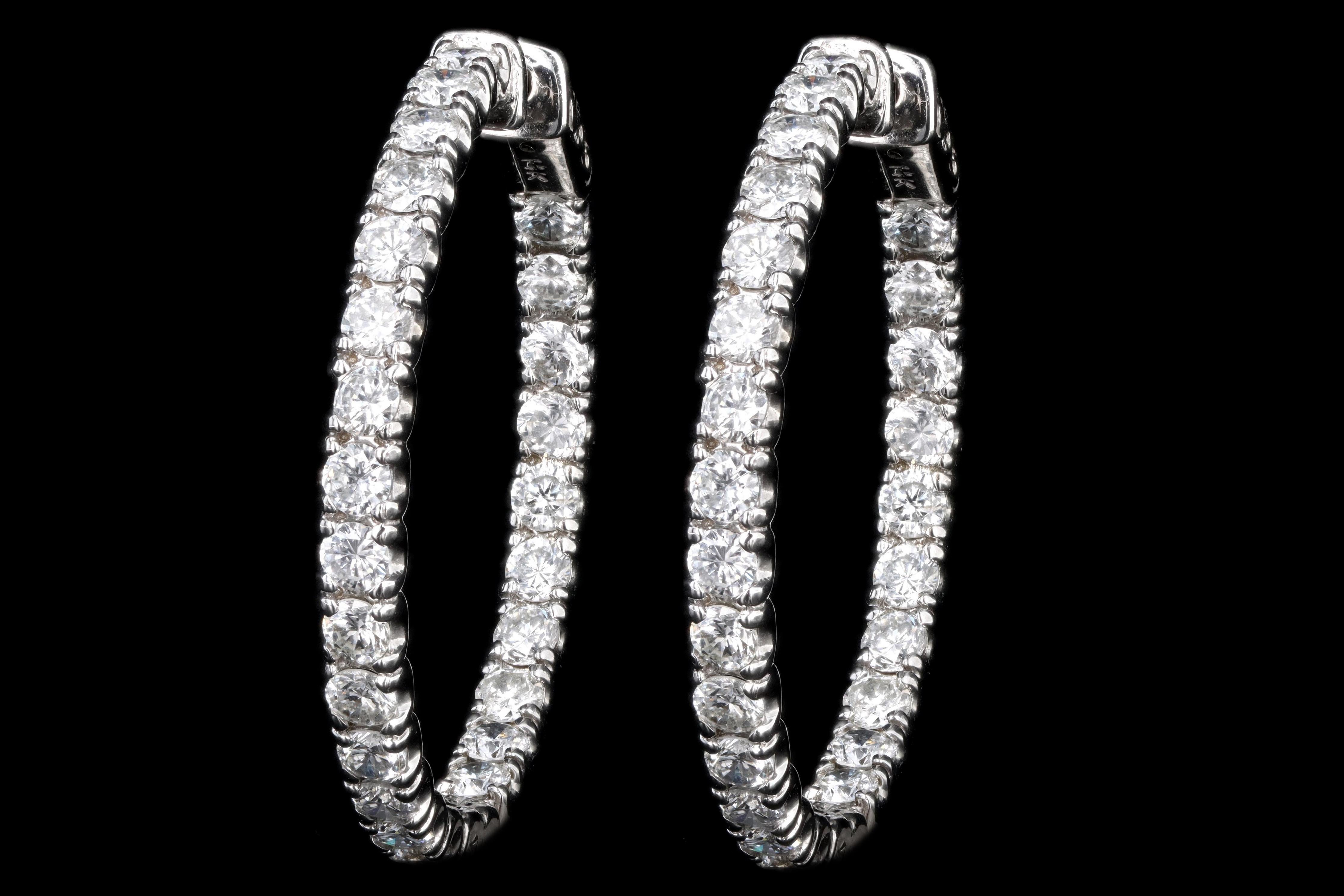 Round Cut White Gold 5 Carat Total Weight Diamond Inside-Out Hoop Earrings