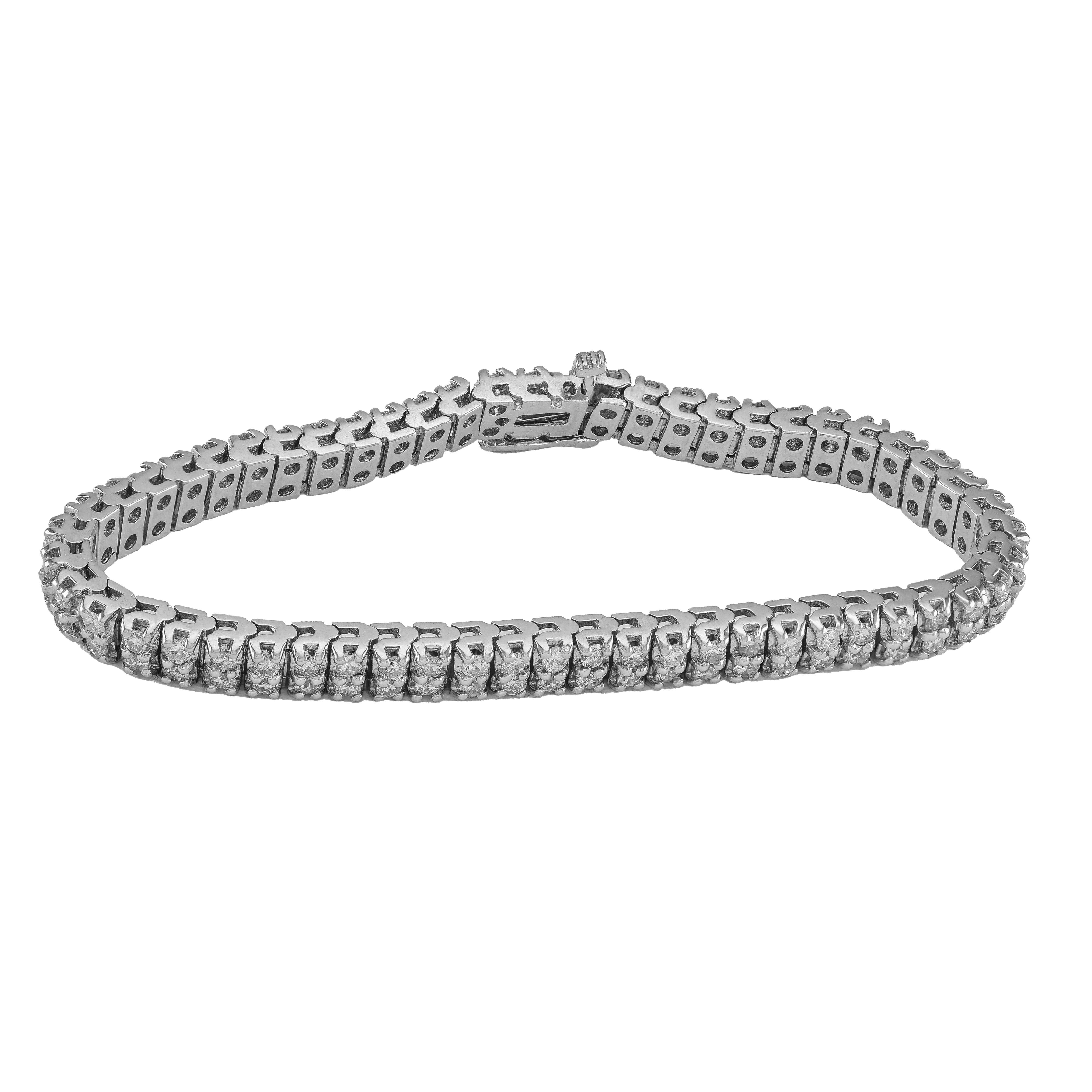Moderno Bracciale Tennis a due file di diamanti in oro bianco da 5,0 carati in vendita
