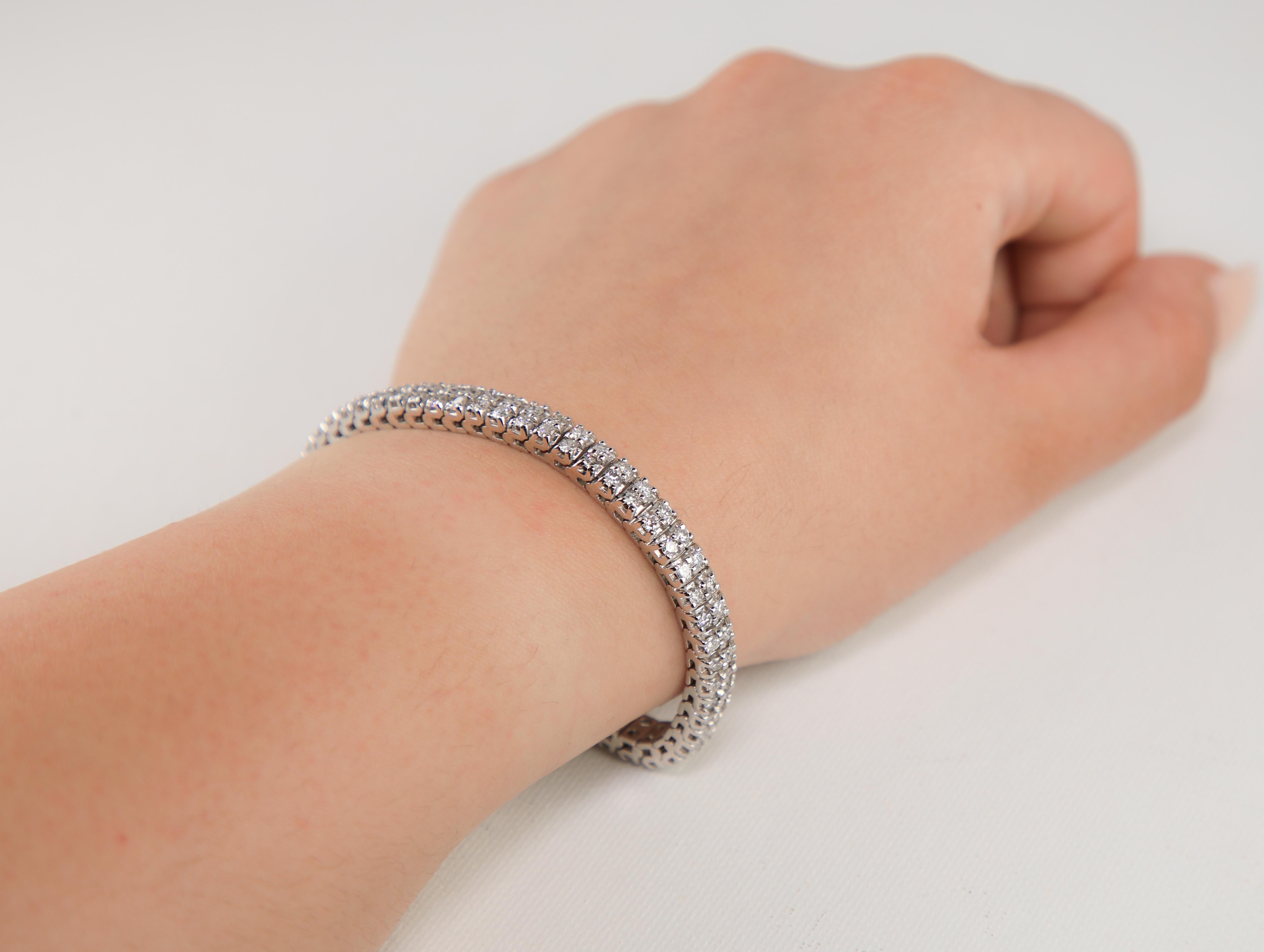 da uomo o donna Bracciale Tennis a due file di diamanti in oro bianco da 5,0 carati in vendita