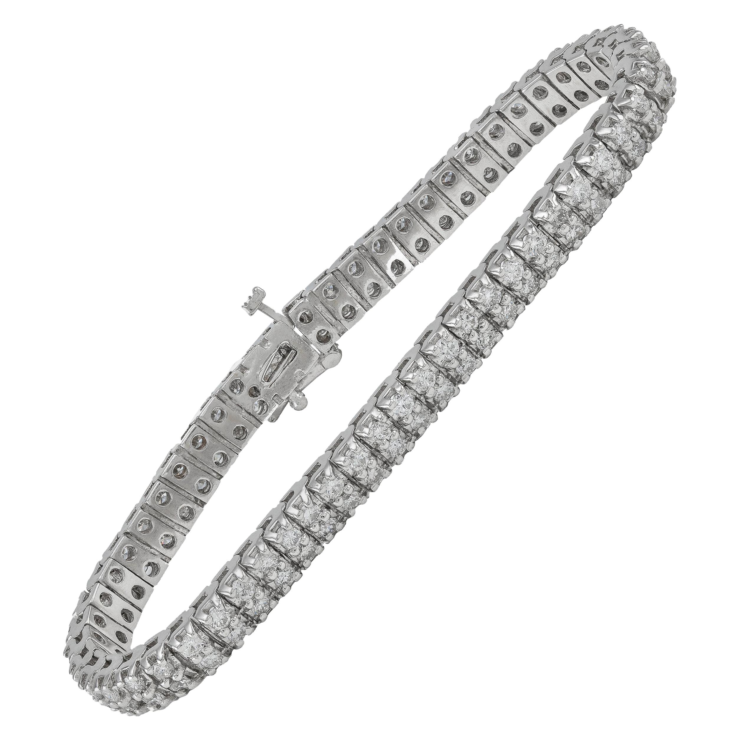 Bracelet tennis à deux rangées de diamants en or blanc de 5,0 carats