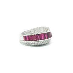 White Gold 5.25ctw Baguette Natural Ruby and Pave Diamond Domed Wide Band Ring