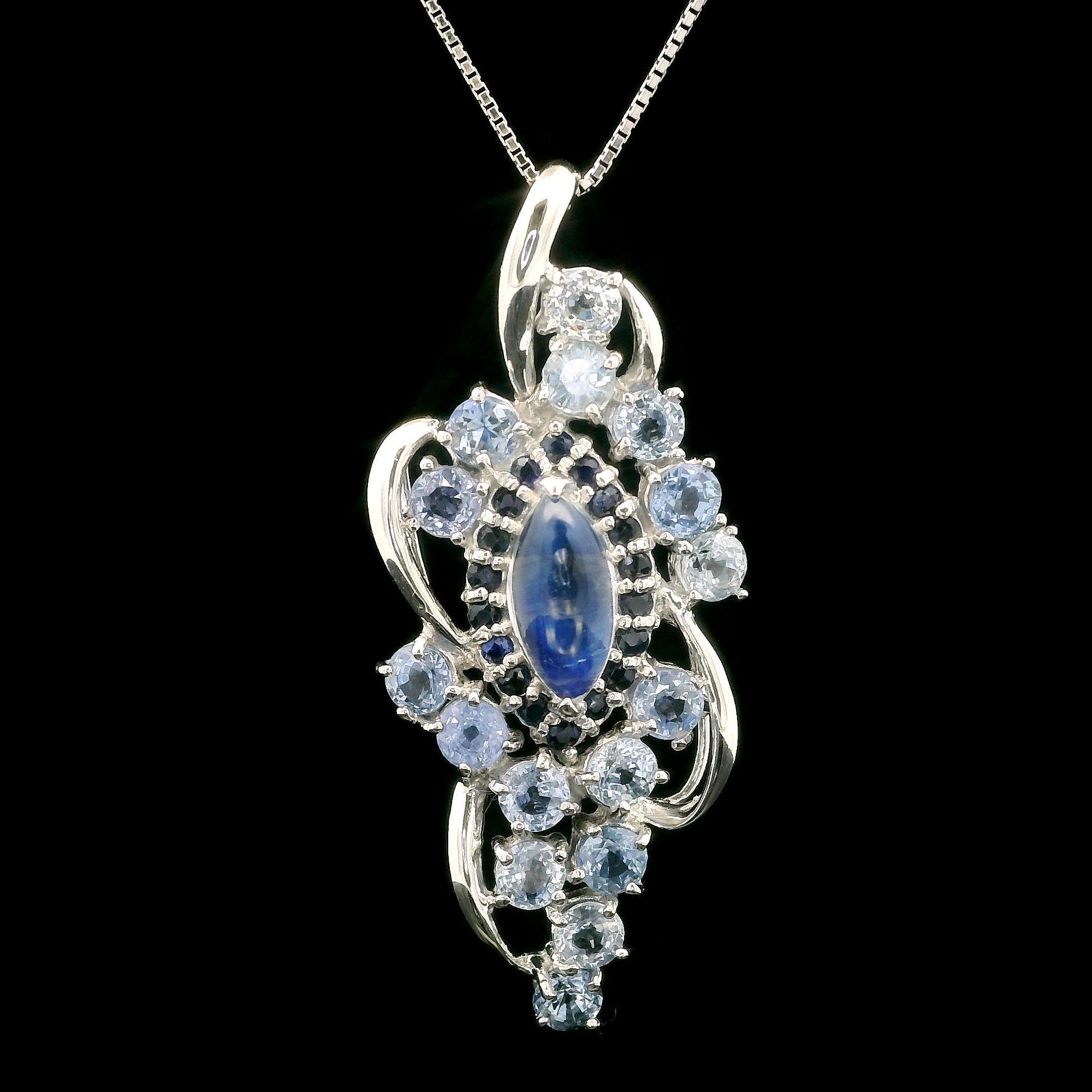 White Gold 5.31ctw Moonstone Light Blue Sapphire Pendant Adjustable Necklace For Sale 7